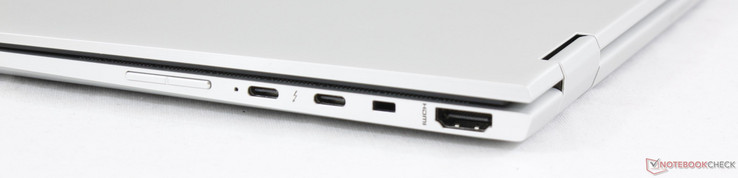 A destra: controllo volume, 2x USB-C + Thunderbolt 3, DriveLock, HDMI 1.4