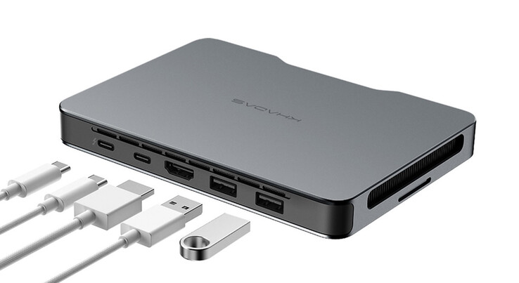 Posteriore: 1x Thunderbolt 4 (40 Gbps), 1x USB4 (40 Gbps), 1x HDMI 2.0 (18 Gbps), 2x USB-A 3.2 Gen2 (10 Gpbs) (fonte: Khadas)