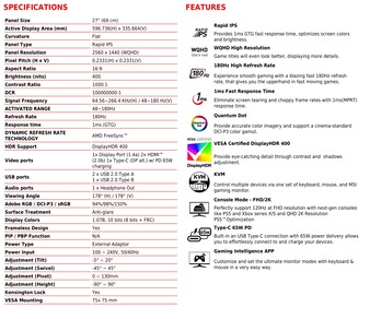 MSI MAG 274QRF QD E2: Specifiche tecniche