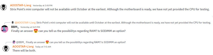Informazioni sui prossimi mini PC Strix Point (Fonte: AOOSTAR Discord)