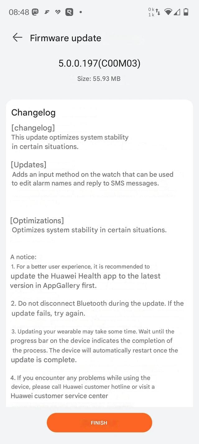 L'aggiornamento Huawei Watch D2 5.0.0.197. (Fonte immagine: u/Kubiac6666 via Reddit, tradotto con Google Translate)