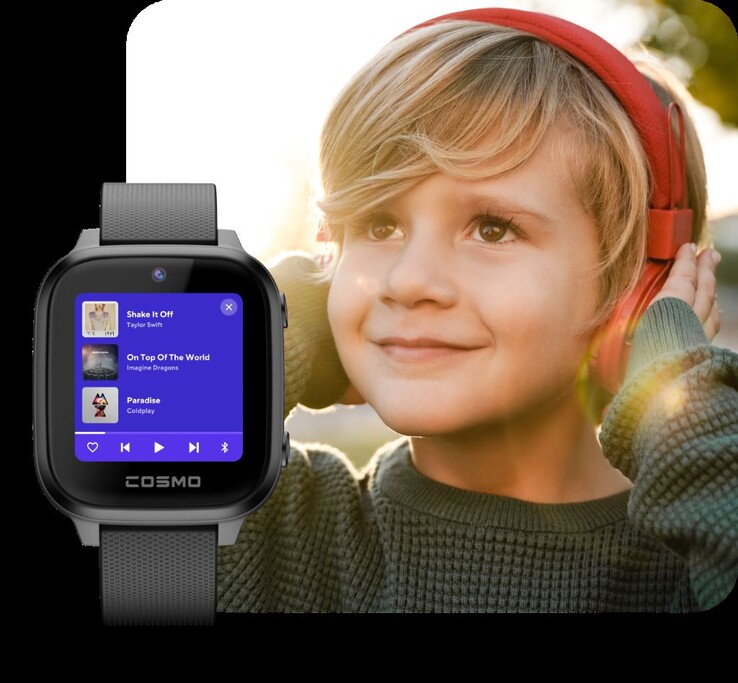 I bambini possono ascoltare musica adatta alla famiglia solo con Spotify Kids sui loro smartwatch JrTrack 4. (Fonte: Cosmo Technologies)