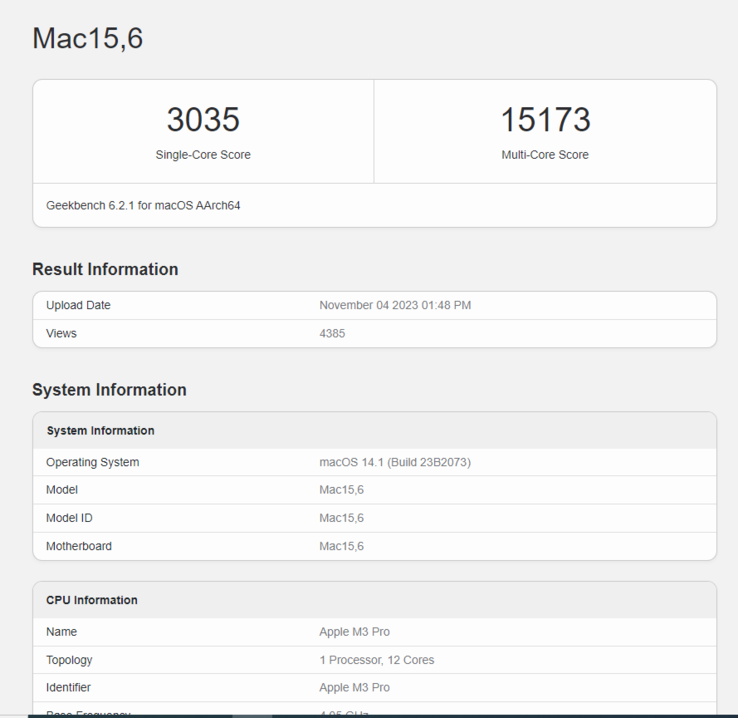 M3 Pro è solo il 6% più veloce di M2 Pro nel test CPU multi-core di Geekbench 6. (Fonte: Geekbench)