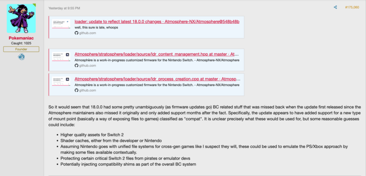 il post di @Pokemaniac su Famiboards, che spiega come ha effettuato il reverse engineering del codice del firmware di Nintendo Switch per giungere a questa conclusione. (Fonte: Famiboards)