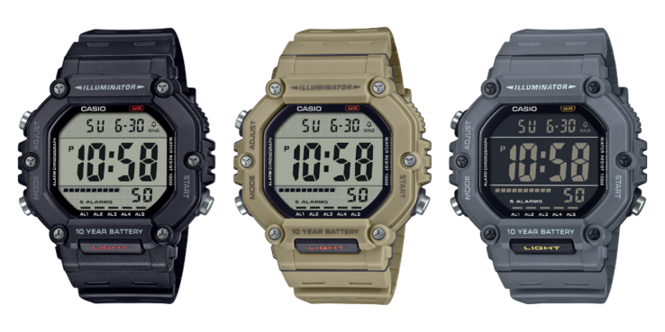 Da sinistra a destra, gli orologi Casio AE1600H-1AV, AE1600H-5AV e AE1600H-8BV. (Fonte immagine: Casio)