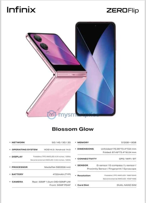 Infinix Zero Flip in Blossom Glow (fonte: MySmartPrice)