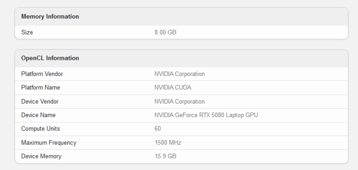 Nvidia GeForce RTX 5080 Geekbench (fonte: Geekbench)