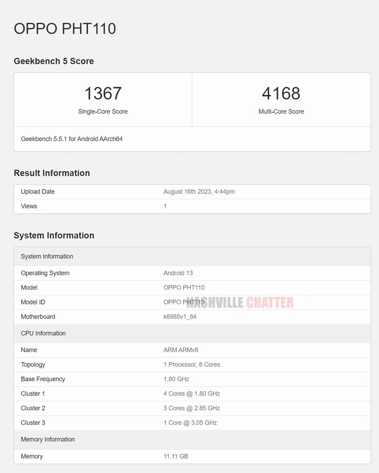 Il Find N3 Flip sembra avere un chipset di punta 2023, ma non l'ultima versione. (Fonte: Geekbench via NashvilleChatterClass)