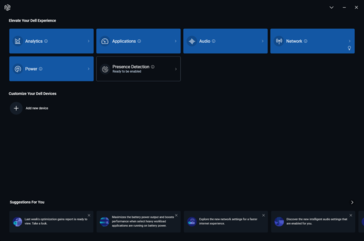 Schermata iniziale di Dell Optimizer