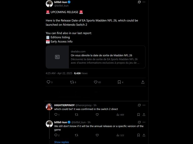 Billbil-kun Madden NFL 26 X post leak (fonte immagine: screenshot, account Billbil-kun X)