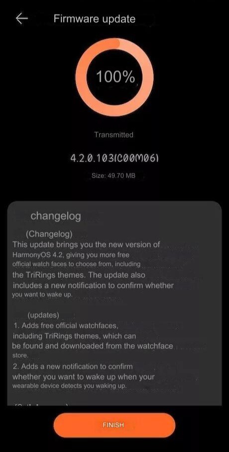 Il registro delle modifiche per l'aggiornamento HarmonyOS 4.2 per il Watch GT 4. (Fonte immagine: Huawei Blog via Google Translate)