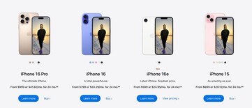 La pagina iPhone di Apple, dopo il lancio dell'iPhone 16E, non presenta più l'iPhone 14 e l'iPhone SE. (Fonte immagine: Apple)