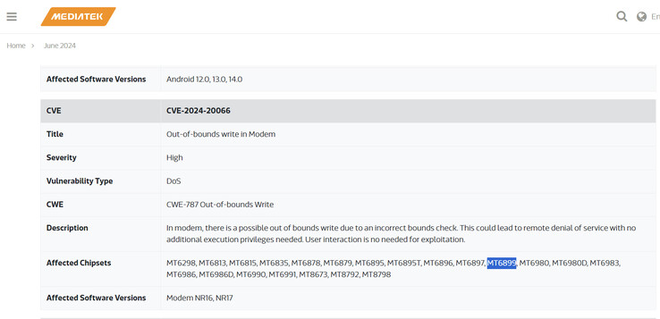 Menzione del chipset sul sito ufficiale (Fonte: MediaTek)