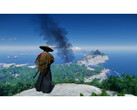 Una foto del paesaggio di Ghost of Tsushima che mostra Jin in piedi su una montagna che domina l'isola. (Fonte immagine: Steam)