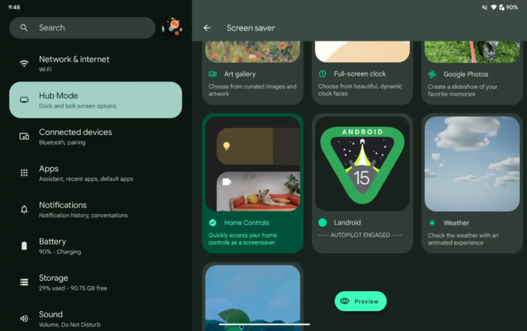 Gli utenti possono accedere allo screensaver "Landroid" tramite la 'Modalità Hub' sul loro tablet Pixel. (Fonte: 9to5Google)