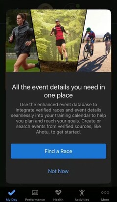 Una notifica in Garmin Connect sul database degli eventi migliorato. (Fonte: Gadget &amp; Wearables)