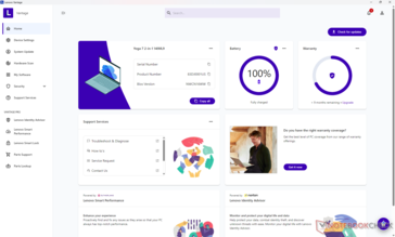Schermata iniziale di Lenovo Vantage