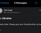 Il messaggio di Tim Cook a una dipendente di Apple riguardo a sua nonna. (Fonte immagine: Twitter)