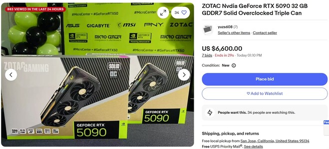 Offerta RTX 5090 in corso. (Fonte immagine: eBay)