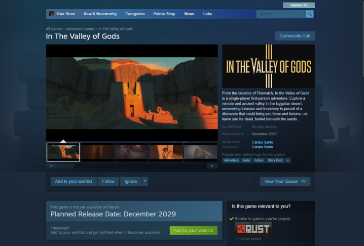 'Nella Valle degli Dei' ha una data di uscita provvisoria per dicembre 2029 su Steam. (Fonte: Steam)