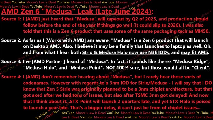 Fuga di notizie su AMD Zen 6 "Medusa". (Fonte immagine: Moore's Law Is Dead)