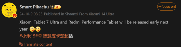 Il rapporto di Smart Pikachu sui nuovi tablet Xiaomi (Fonte immagine: Weibo - traduzione automatica)