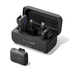 Blink500 B2+ può collegarsi ai dispositivi tramite connettori USB-C, Lightning o 3,5 mm. (Immagine via Saramonic)