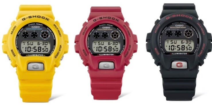 Casio G-Shock serie DW-6900 in giallo (DW-6900TR-9), rosso (DW-6900TR-4) e nero (DW-6900TR-1).