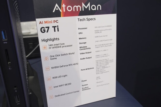 Il Minisforum AtomMan G7 Ti presenta un elenco impressionante di specifiche. (Fonte: PC Watch)