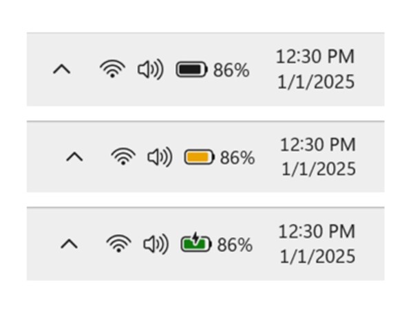 Le icone colorate della batteria di Windows 11 rendono più facile conoscere lo stato della batteria e della carica. (Fonte immagine: Microsoft)