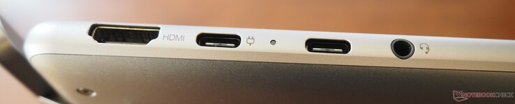 Lato sinistro: HDMI 2.1, USB-C 3.1 (DP 1.3, PD), USB-C 4 (DP 1.4, PD), jack da 3,5 mm (line-in/out)