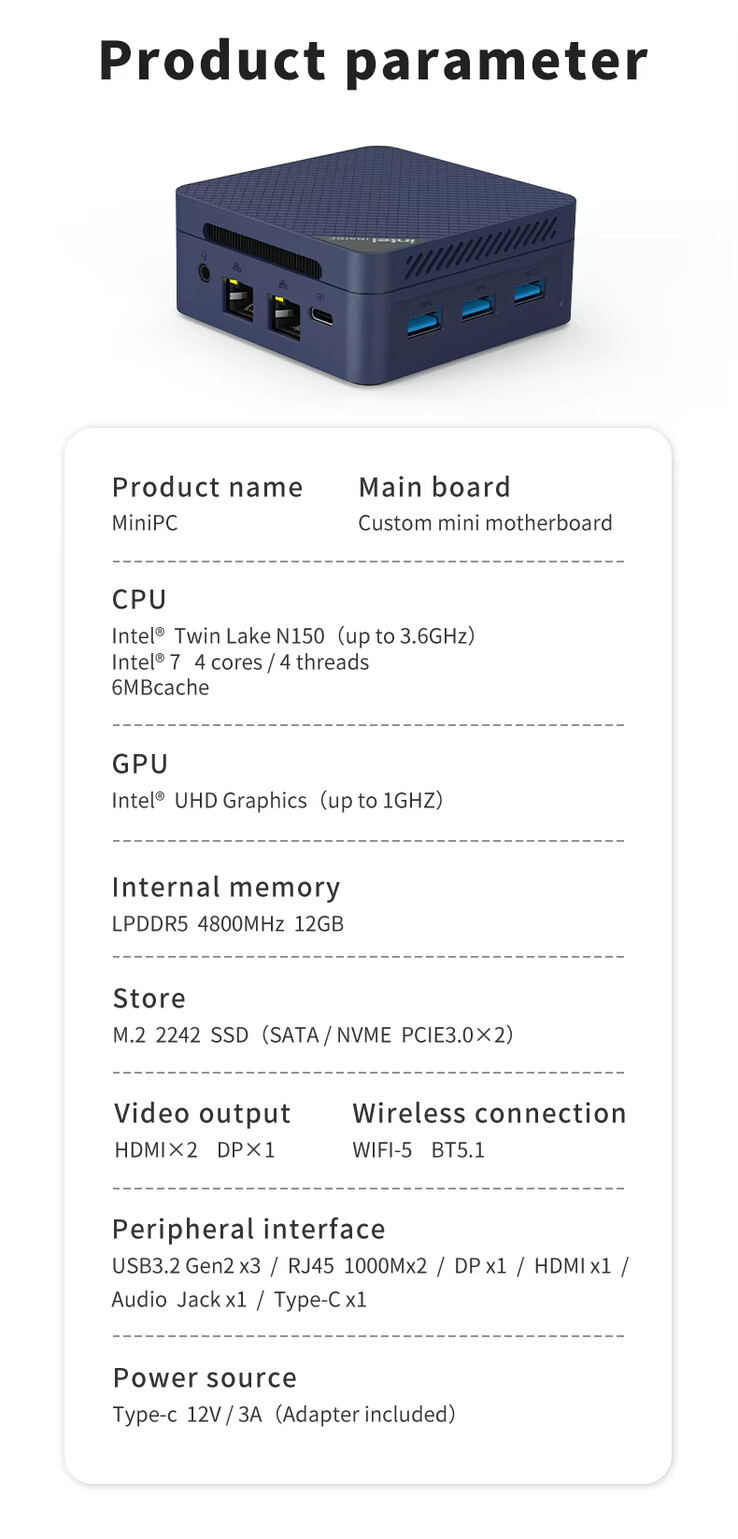 Specifiche del mini PC ZX06 (fonte immagine: AliExpress)