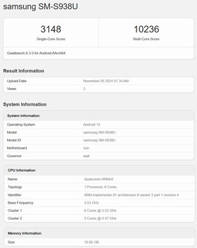 Snapdragon 8 Elite per CPU Galaxy Geekbench (fonte: Geekbench)