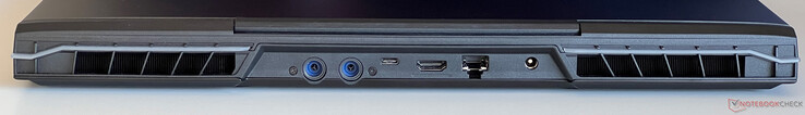 Posteriore: connessione per il raffreddamento ad acqua Oasis (autosigillante), USB-C 4.0 con Thunderbolt 4 (40 Gbit/s, DisplayPort modalità ALT 1.4, compatibile G-Sync, Power Delivery)