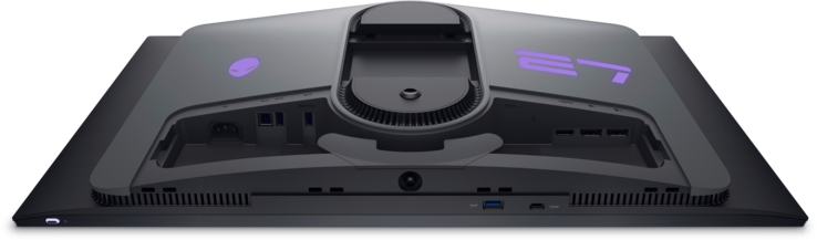 Alienware AW2725DF: Pulsante di accensione, joystick di controllo e porte. (Fonte immagine: Dell)