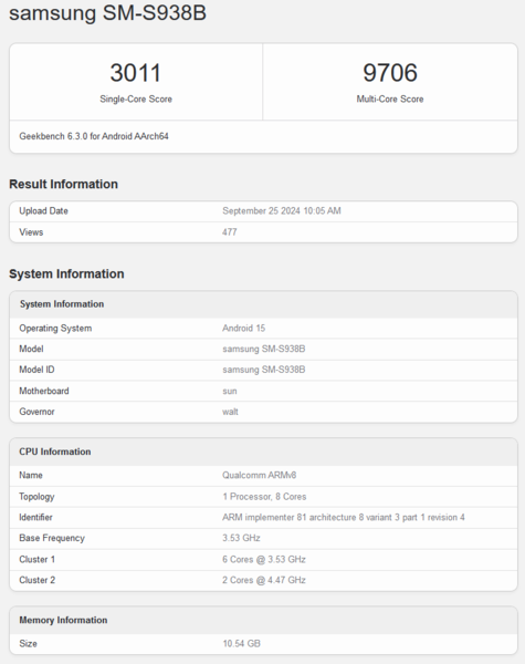 Snapdragon 8 Gen 4 per Galaxy nuovo elenco Geekbench (fonte immagine: Geekbench)