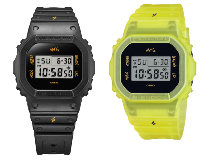 L'orologio Casio G-Shock DWE-5600JB-1A9 è dotato di cinturini e cassa neri e gialli. (Fonte immagine: Casio)