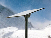 La parabola residenziale Starlink durante una tempesta di neve. (Fonte: Starlink)