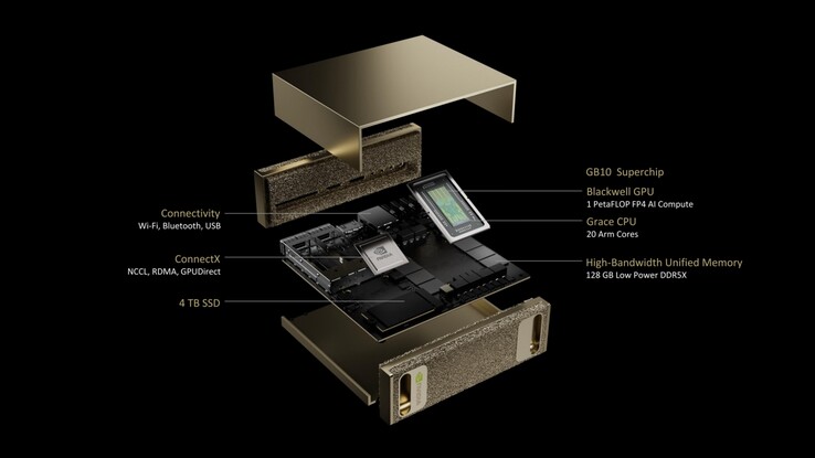 Il supercomputer Nvidia Project DIGITS AI è dotato di una CPU ARM a 20 core, GPU Blackwell, 128 GB di RAM e 4 TB di memoria. (Fonte immagine: Nvidia)