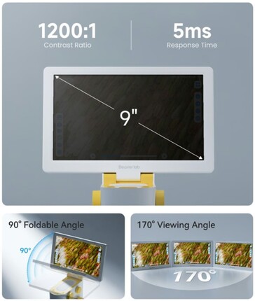 Darwin MX Pro utilizza un display IPS touchscreen da 9 pollici con una risoluzione di 1024 x 600 per controllare il microscopio Android 13. (Fonte: BeaverLab su Kickstarter)