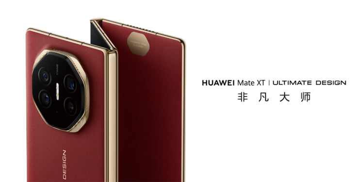 Huawei Mate XT ha un aspetto premium, con bordi dorati che ornano i bordi del dispositivo trifogliato. (Fonte immagine: Huawei)