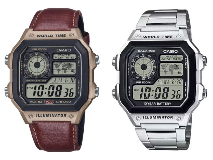 Casio AE-1200WHL-5AV con cinturino in pelle (a sinistra) e AE-1200WHD-1AV con bracciale in metallo (a destra). (Fonte: Casio)