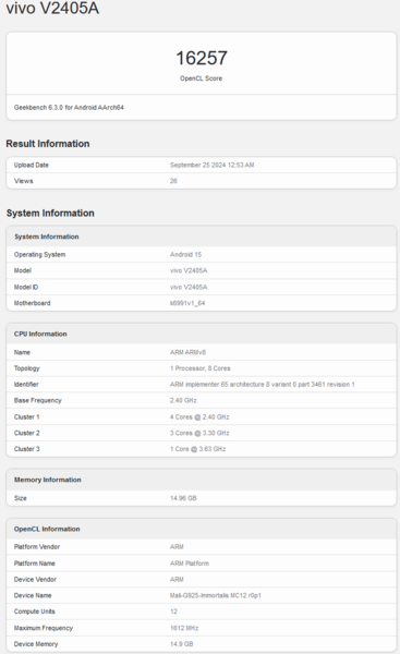 Prestazioni di Arm Immortalis-G925 MP12 Geekbench OpenCL (fonte: Geekbench)