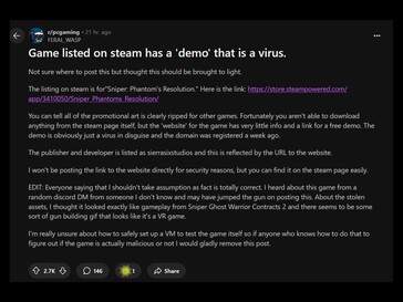 Post di Reddit della demo di Steam Infected (fonte immagine: screenshot, subreddit PC Gaming)