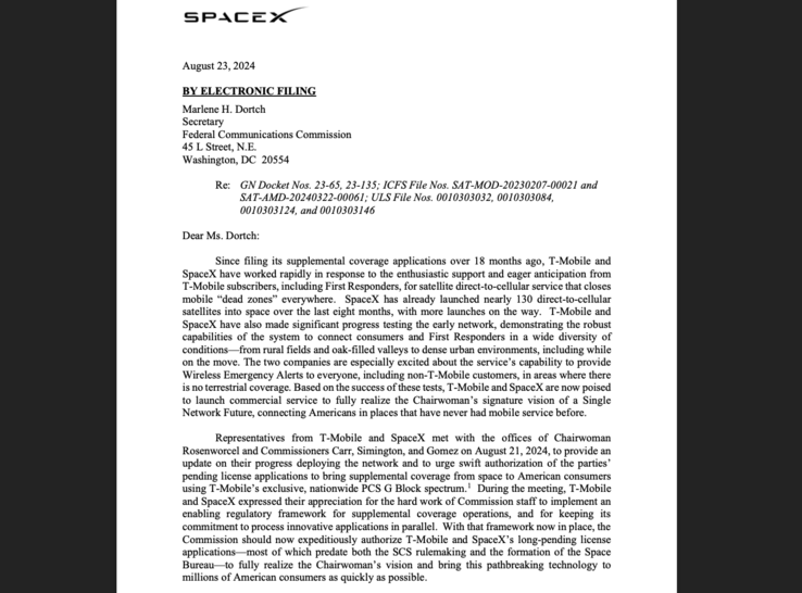 La lettera di argomentazione di SpaceX alla FCC