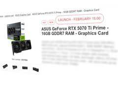 La Nvidia GrForce RTX 5070 Ti sarà presumibilmente lanciata il 20 febbraio. (Fonte: Proshop)