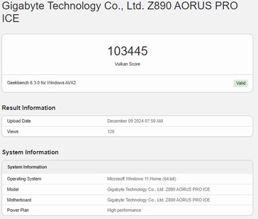 Prestazioni Vulkan di Intel Arc B580. (Fonte: Geekbench)