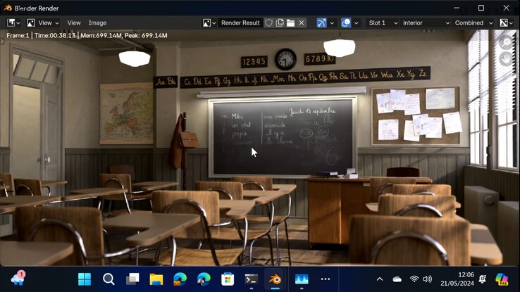 Il benchmark di Blender Classroom è stato eseguito su un sistema Snapdragon X Elite alla MS Build 2024. (Fonte: Microsoft)