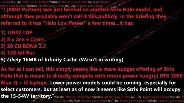 Strix Halo LP: specifiche e prestazioni trapelate. (Fonte immagine: Moore's Law Is Dead)