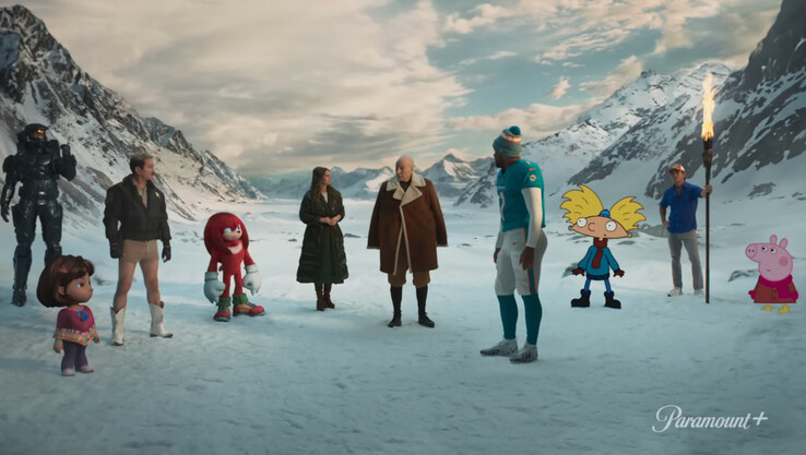 Paramount+ ha fatto scalpore con lo spot del Super Bowl del mese scorso, che vedeva Jean-Luc Picard alle prese con Peppa Pig, e Master Chief con Knuckles - ma si tratta di un sacco di soldi bruciati per dire "guardate quanta roba abbiamo". (Immagine: Paramount+)